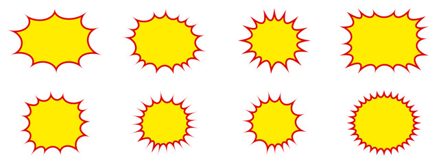 ギザギザ　フレーム　黄色　赤縁　ベクター　シンプル　あしらい　セット