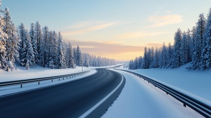 Obraz premium Snowy Road at Sunset