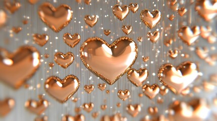 Romantic Golden Heart Patterns and Shimmering Sparkles for Backgrounds