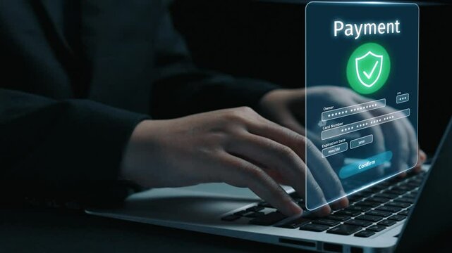 Business person initiates an online payment transaction, showcasing secure and efficient methods. Learn the best practices for safe online payment transactions. UUID