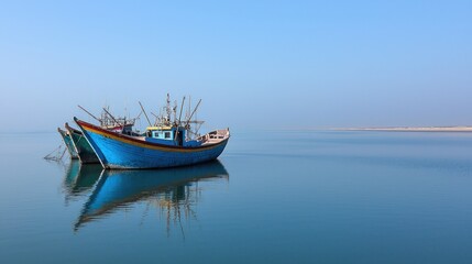 Fototapeta premium Fishing Boats at Calm Sea