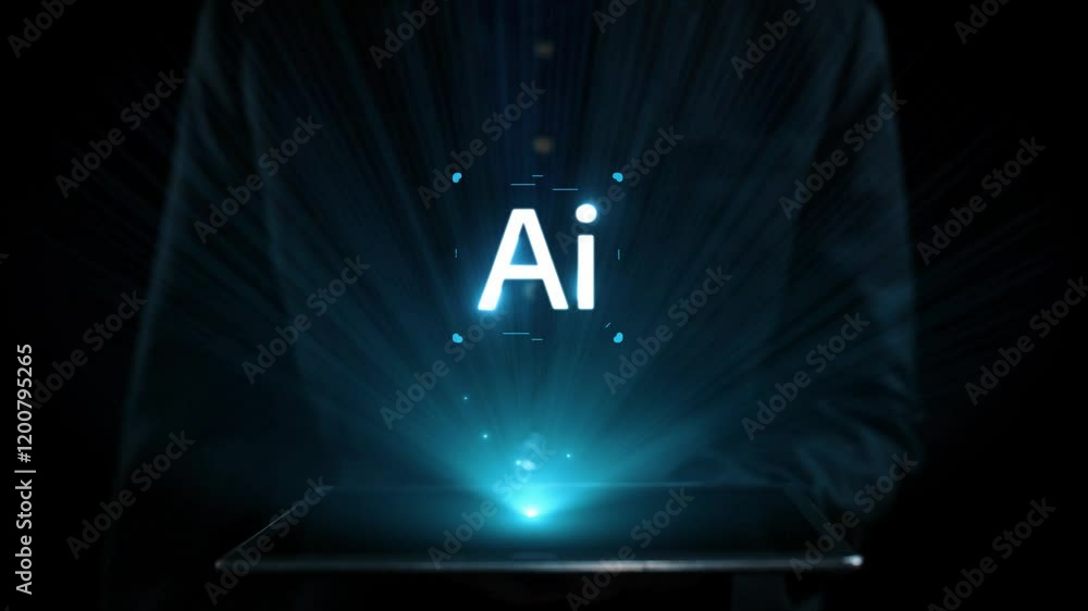 Poster human interact with ai artificial intelligence virtual assistant chatbot in concept of ai artificial