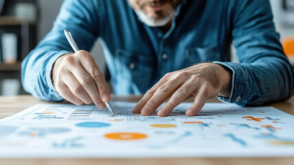 Fototapeta premium Businessman analyzing financial charts and graphs on paper