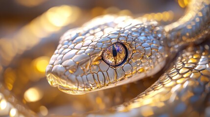 Fototapeta premium Golden Serpent: A Close-Up of a Metallic Snake
