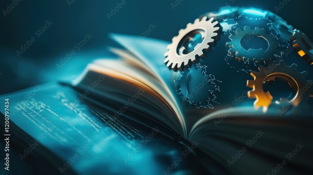 Aufkleber the mechanics of knowledge: gears and an open book