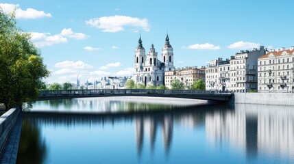 Naklejka premium Tranquil River Cityscape