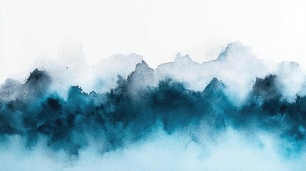 Fototapeta premium Distressed watercolor concept. Abstract watercolor landscape with blue and gray tones, evoking tranquility and depth.