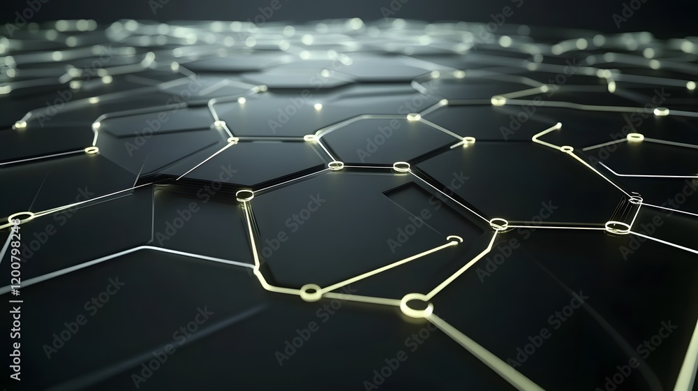 Poster abstract hexagonal network glowing lines dark background