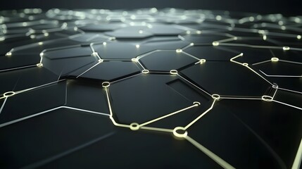 Obraz premium Abstract Hexagonal Network Glowing Lines Dark Background