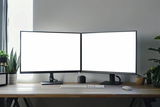 Sharp Picture of Minimalist Dual Pc Desktop Screen Mockup