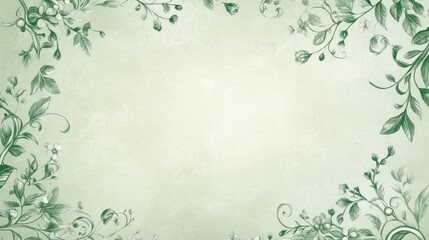 Green floral frame on textured background. (3)