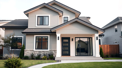 Fototapeta premium Modern Gray House Exterior: Contemporary Home Design and Architecture