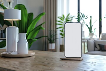 Flawless Visual of Smart Home System with Blank Mobile Phone Screen