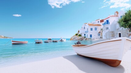 Obraz premium Sunny Mediterranean Coastline with Boats