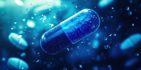 Blue pill is floating in the water