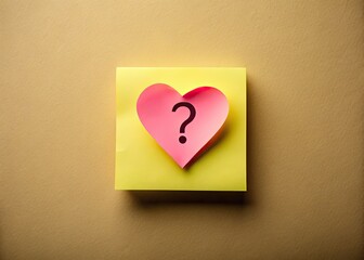 Beige backdrop, heart silhouette subtly questions. Minimalist sticky note mystery.