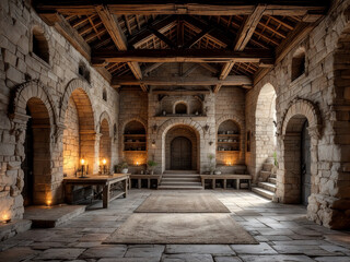 Naklejka premium Ruined Stone Building Interior