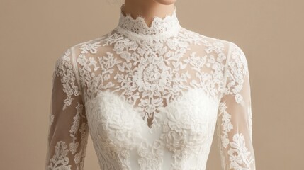 Elegant High Neck Lace Wedding Dress Detail