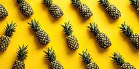 Bold pineapple silhouette banner: chaotic pop art, top-down shot.