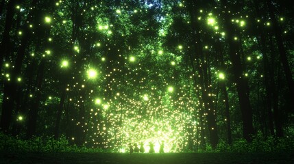 Enchanted Forest Gathering of Witches with Fireflies
