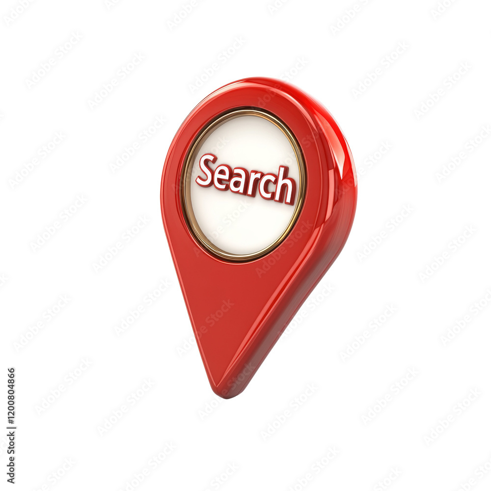 Poster A red three-dimensional map pointer icon displays the word Search indicating a search location.