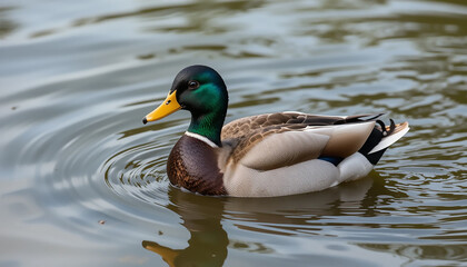 Obraz premium Mallard Duck on Calm Water Surface