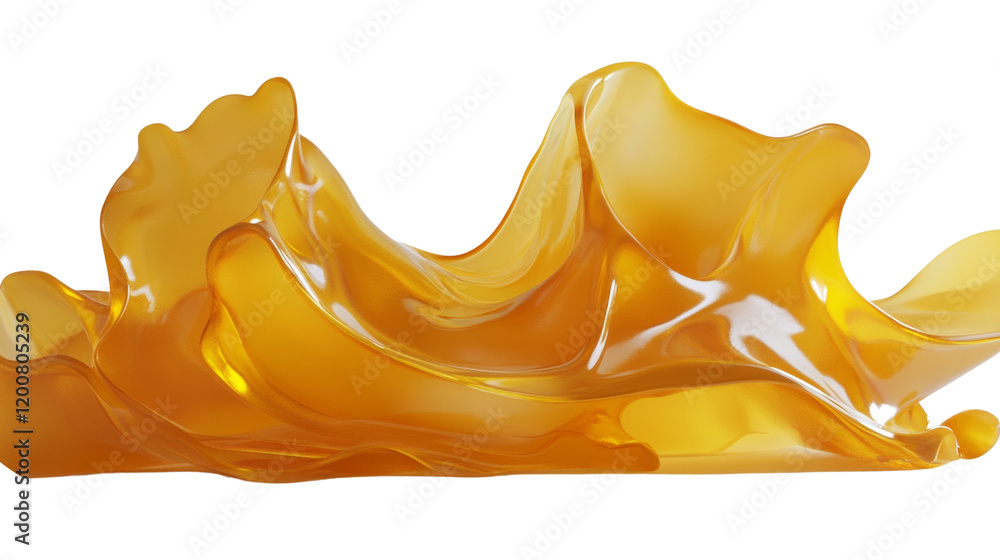 Poster A vibrant golden liquid splash creating an abstract design with smooth flowing curves and glossy textures against a black background.