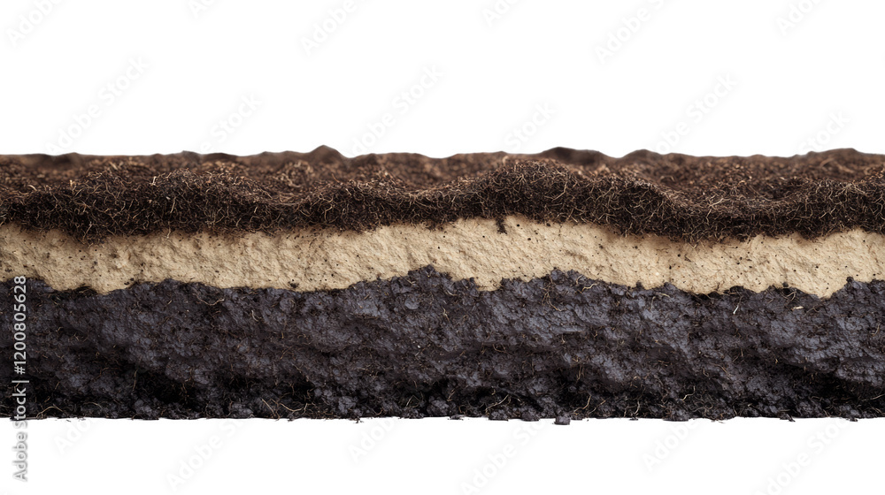 Poster a detailed cross section of soil reveals distinct layers topsoil subsoil and a darker bottom layer p