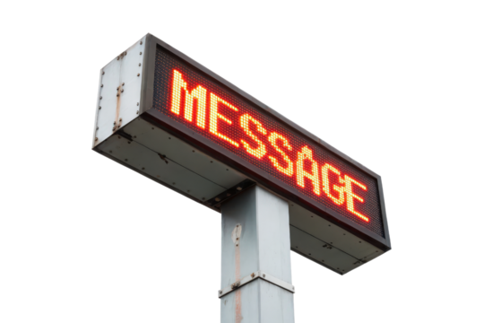 LED sign displaying the word "message" isolated with transparent background