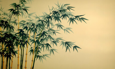 Fototapeta premium Asian bamboo painting, wall art, serenity, background, design