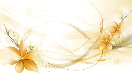 Golden Floral Abstract Design With Swirling Lines