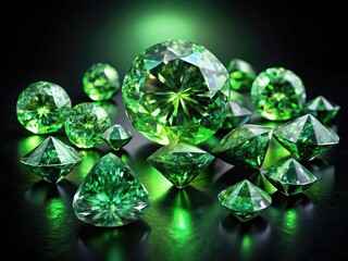 Fototapeta premium Dazzling high-resolution images of isolated luminous green diamonds, perfect for jewelry photography and showcasing emerald green brilliance.