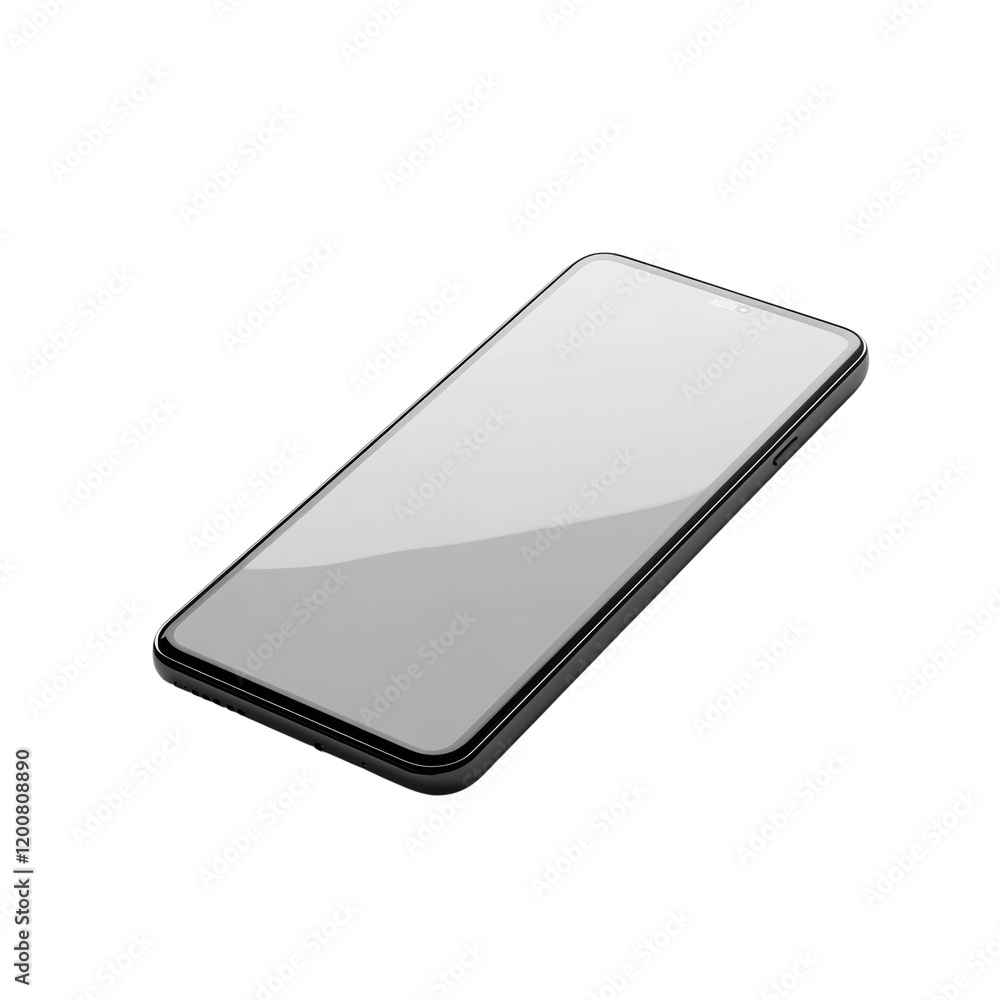 Poster A sleek black smartphone with a blank screen rests on a plain white background, showcasing its minimalist design.