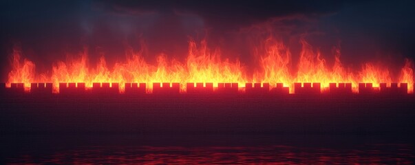 security researchers firewall concept. A dramatic fiery landscape with flames rising against a dark backdrop, creating an intense visual scene.