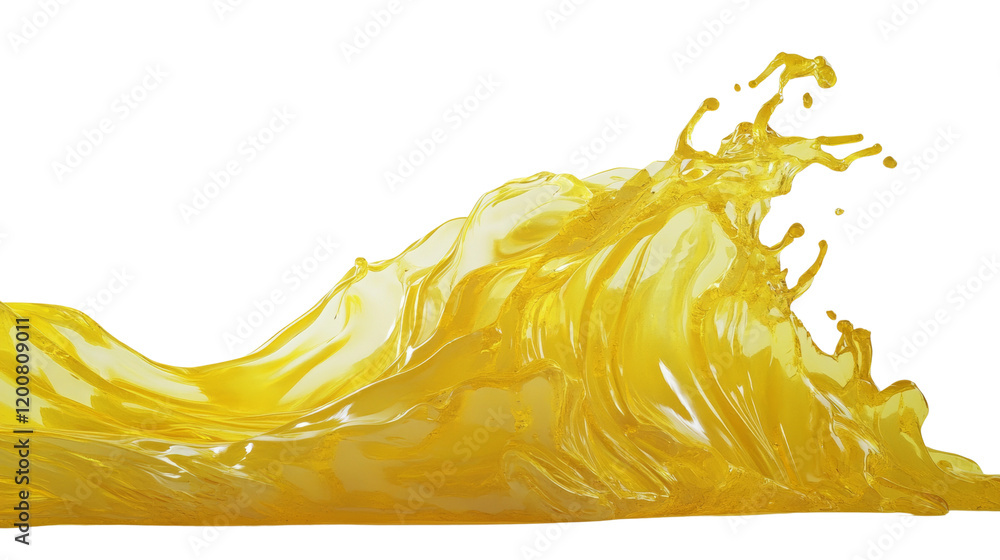 Poster a vibrant golden liquid creates a dynamic splash with flowing waves and ripples against a black back