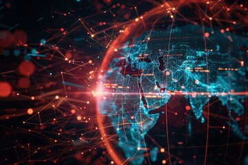 High Definition Visual of Holographic Globe Highlighting Trade Routes and Digital Economy