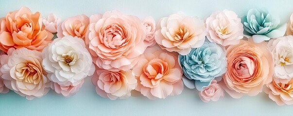 Floral watercolor idea. A vibrant display of blooming flowers in soft pastel colors against a light background.