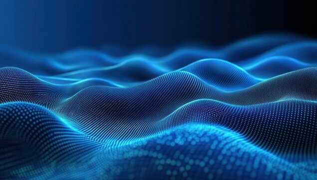 Abstract blue digital wave data flow, dark background, tech design