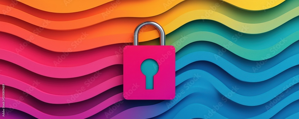 Poster security researchers firewall concept. colorful abstract background with a lock symbolizing security