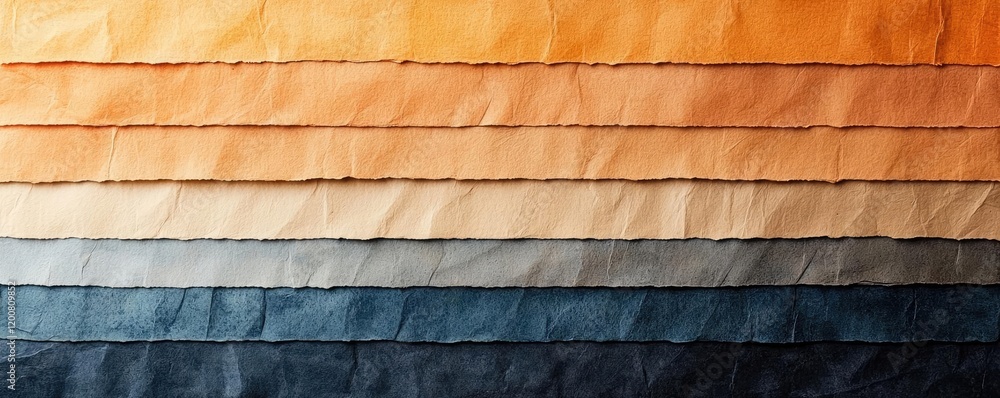 Aufkleber distressed watercolor concept. a vibrant array of textured paper strips in warm and cool hues stacke