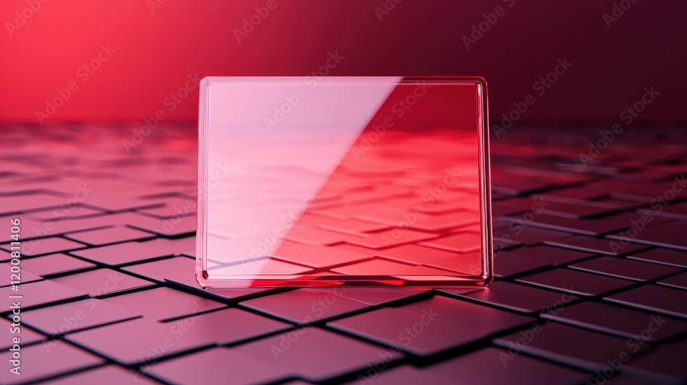 Poster security researchers firewall concept. a transparent red block on a patterned surface with a gradien