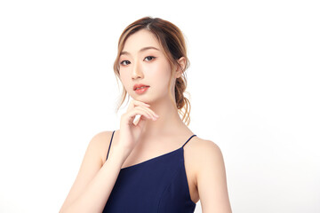 Beautiful young asian woman with clean fresh skin on white background, Face care, Facial treatment, Cosmetology, beauty and spa, Asian women portrait.