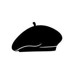 Black beret hat silhouette icon vector illustration design on white background.