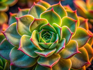 Fototapeta premium Fuzzy, wavy succulent's curled stem, bathed in low light, a desert jewel.