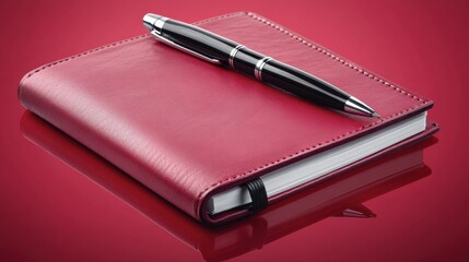 A modern notebook with a pen on a fuchsia background, adding a bold, vibrant touch.