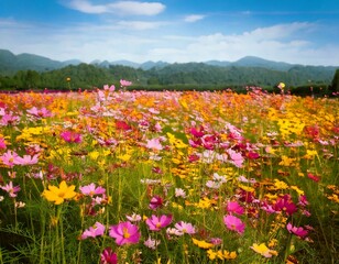 Obraz premium Pink flowers cosmos blooming in summer