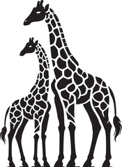 Black Color Giraffe Silhouette Vector Illustration, Solid White Background