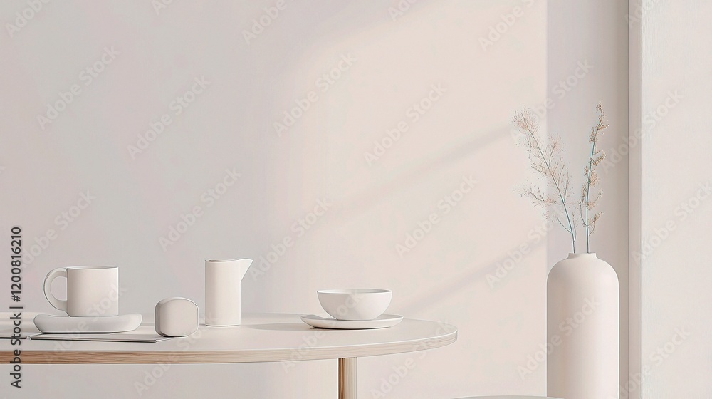 Poster minimalist table setting: a serene and stylish arrangement featuring a modern table adorned with a c