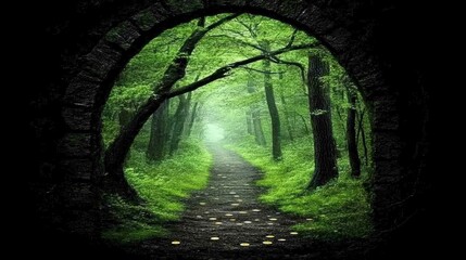 Obraz premium Enchanting Forest Path Through Ancient Archway