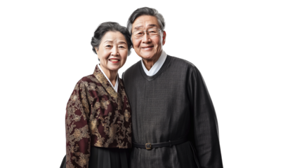 portrait of a happy asian old couple